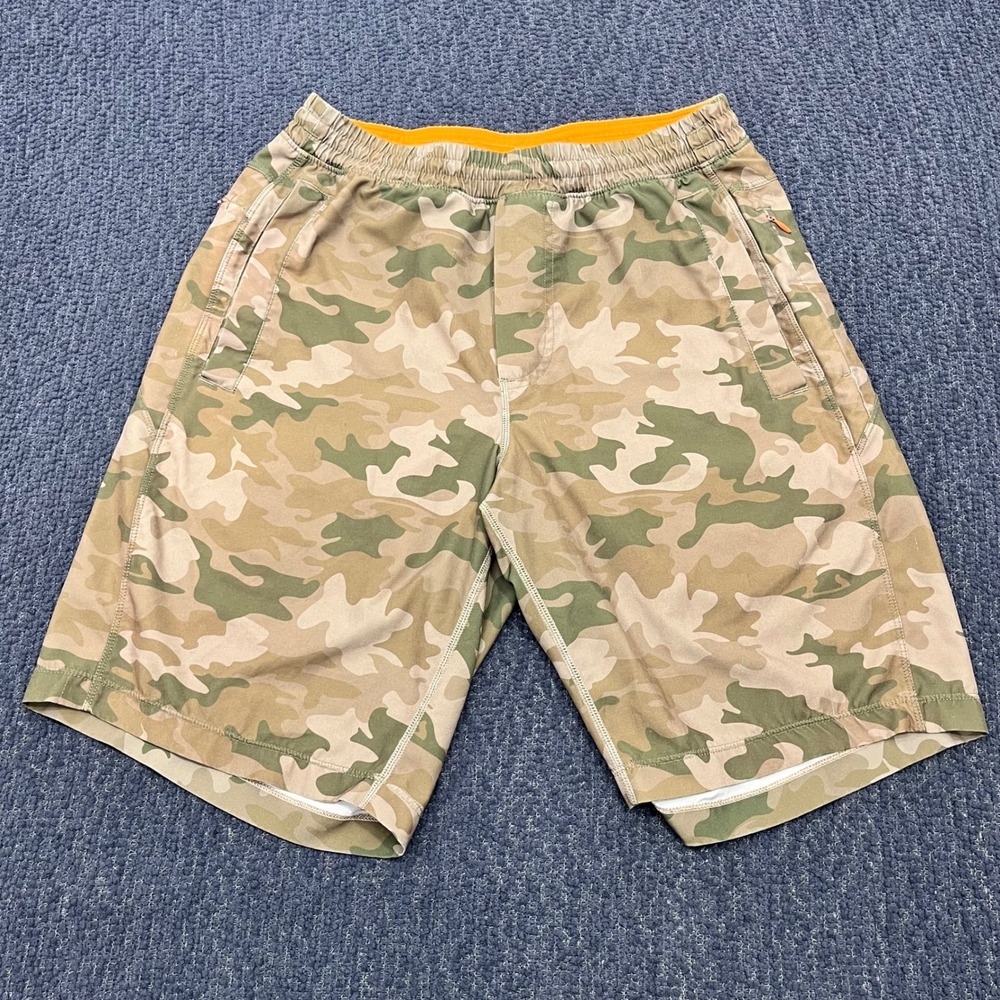 Birddogs Mens Camo Gym Shorts Small Long Tan Green Orange Liner 9 Inch Inseam